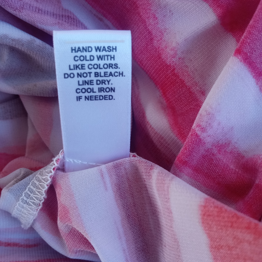 Cato Women's Size Large Vibrant Striped V-Neck Tunic Top - Pink, Orange, & Tan - Picture 3 of 7